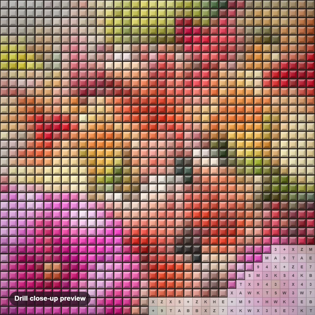 Close-up preview of the Hibiscus Rose Mellows diamond painting with square 5D drills and printed canvas symbols