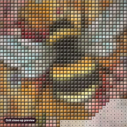Close-up preview of the Honey Bee & Flowers diamond painting with square 5D drills and printed canvas symbols