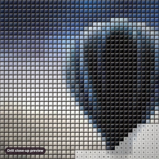 Close-up preview of the Hot Air Balloon Flying Above the Clouds diamond painting with square 5D drills and printed canvas symbols