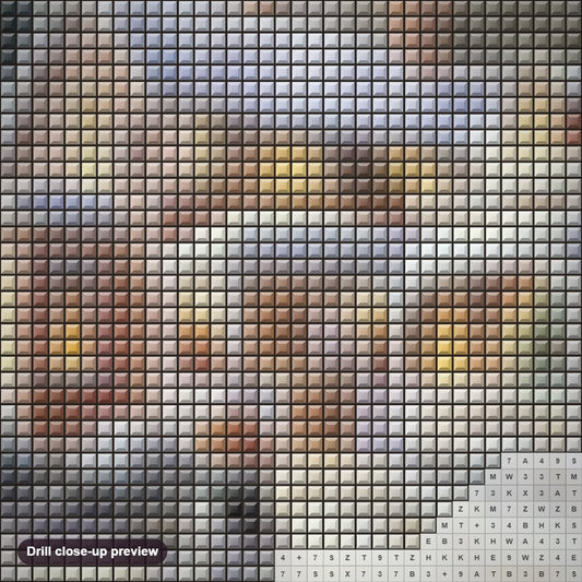 Close-up preview of the House Under Snow diamond painting with square 5D drills and printed canvas symbols