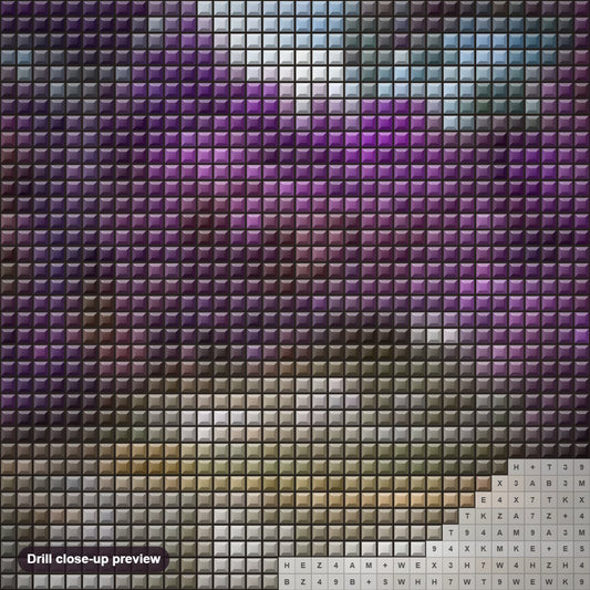 Close-up preview of the Huai Mae Khamin Waterfall diamond painting with square 5D drills and printed canvas symbols