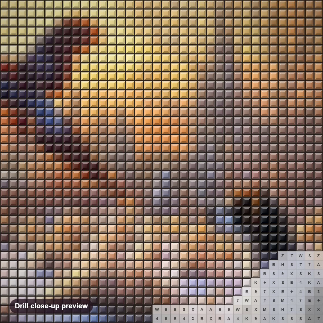 Close-up preview of the Hunting Dog diamond painting with square 5D drills and printed canvas symbols