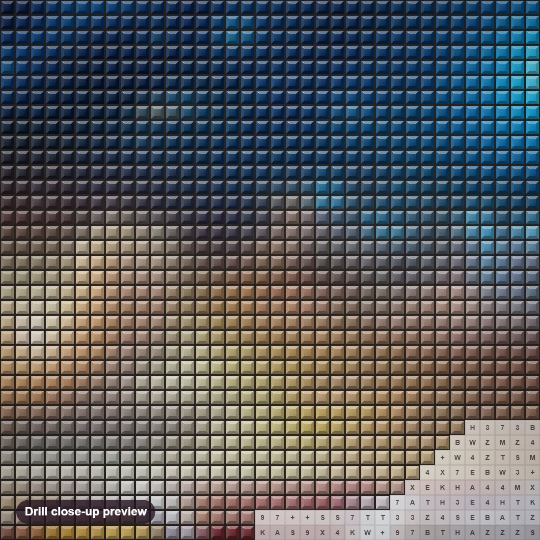 Close-up preview of the Hyperions Children diamond painting with square 5D drills and printed canvas symbols