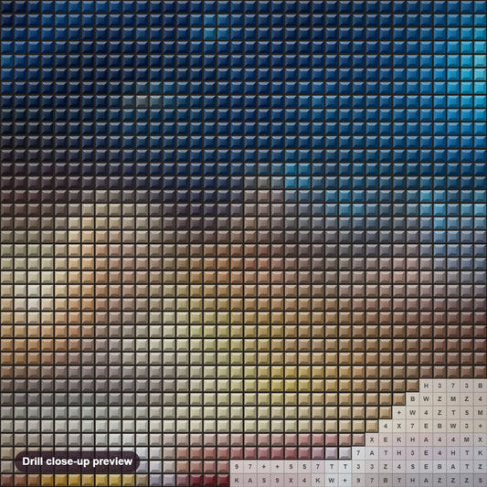Close-up preview of the Hyperions Children diamond painting with square 5D drills and printed canvas symbols