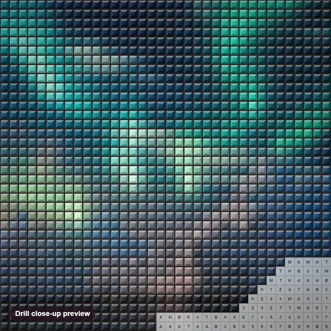 Close-up preview of the Ice Bergs & Northern Lights diamond painting with square 5D drills and printed canvas symbols