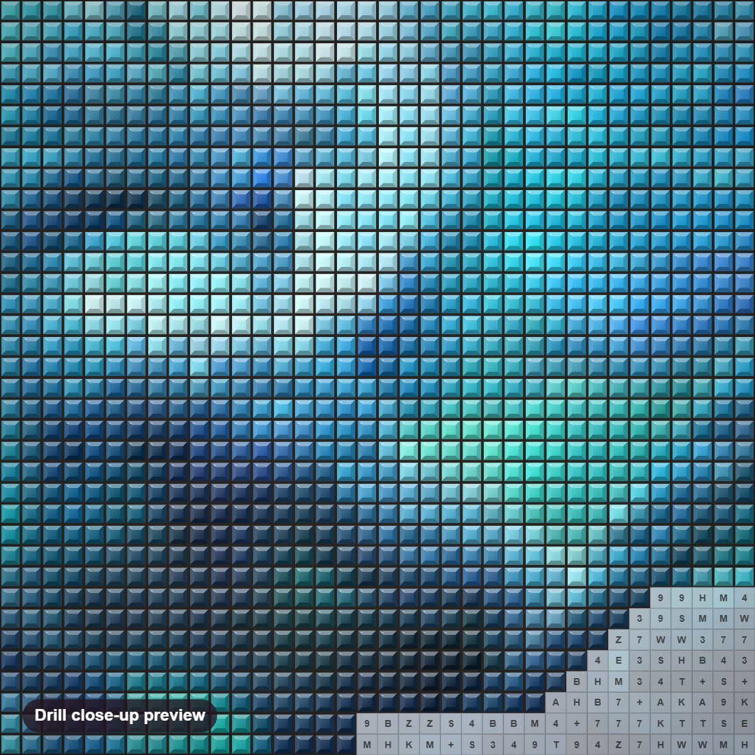 Close-up preview of the Ice Crystal dragon diamond painting with square 5D drills and printed canvas symbols