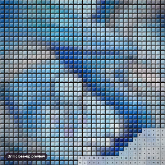 Close-up preview of the Ice Dragon diamond painting with square 5D drills and printed canvas symbols