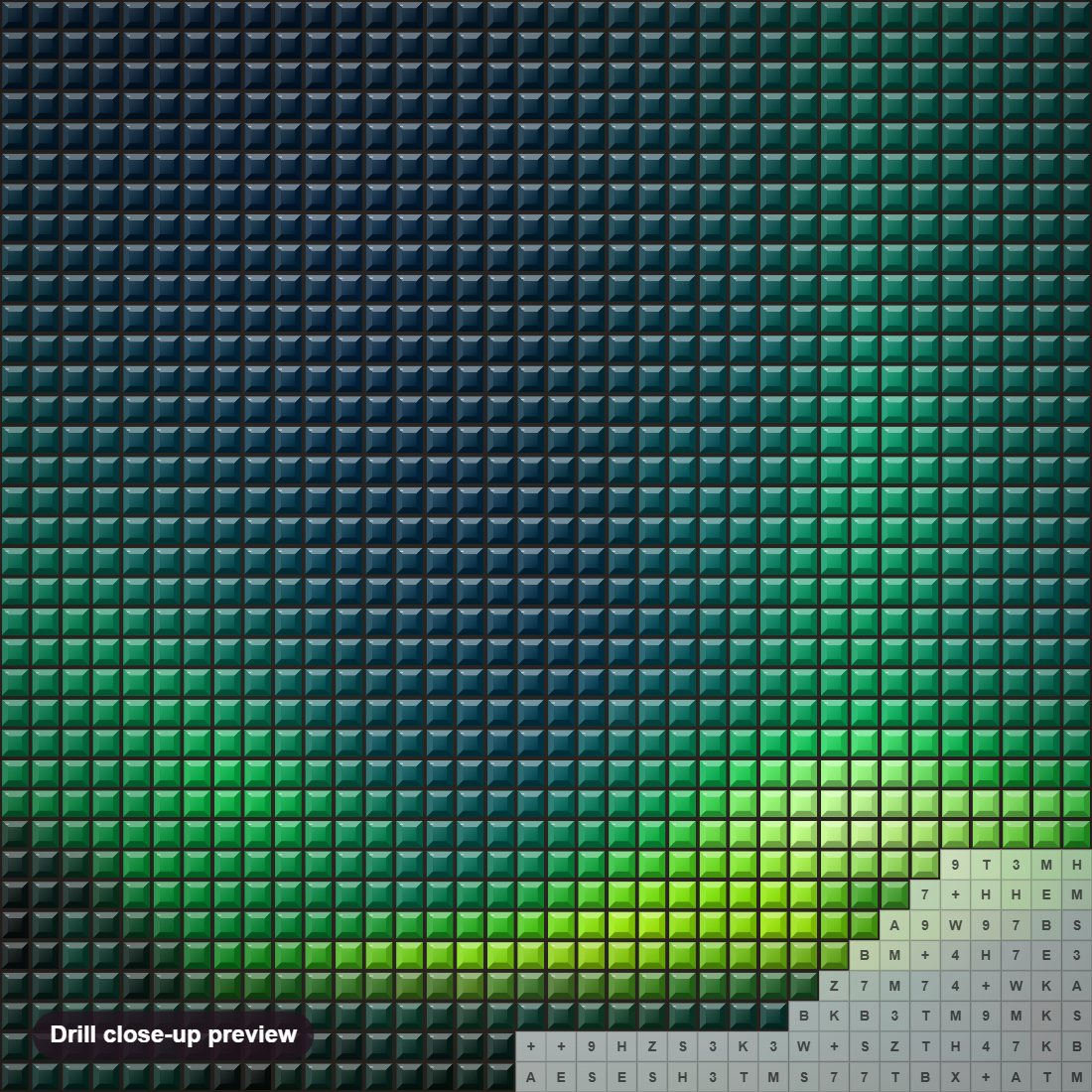 Close-up preview of the Iceland Aurora Borealis diamond painting with square 5D drills and printed canvas symbols