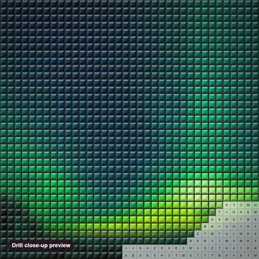 Close-up preview of the Iceland Aurora Borealis diamond painting with square 5D drills and printed canvas symbols