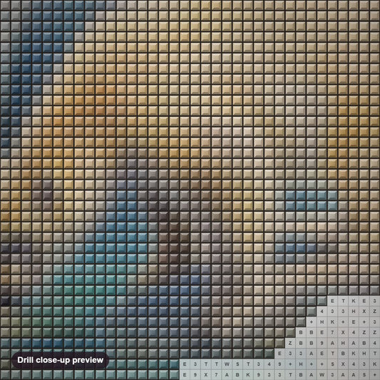 Close-up preview of the Icy Contemplation diamond painting with square 5D drills and printed canvas symbols