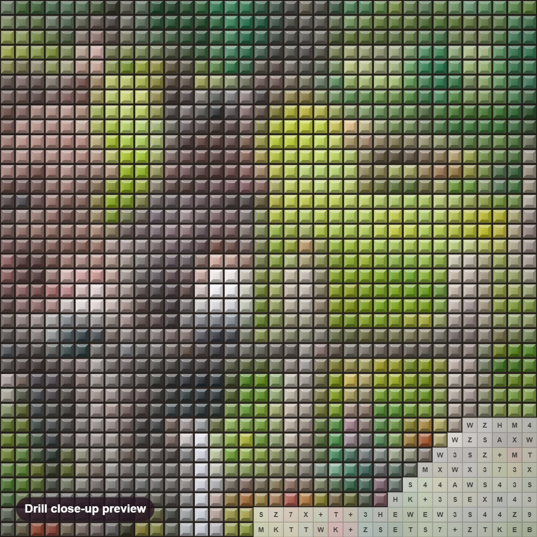 Close-up preview of the Jack & Jenny Laurel Collection diamond painting with square 5D drills and printed canvas symbols