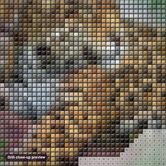Close-up preview of the Jaguar with Baby diamond painting with square 5D drills and printed canvas symbols