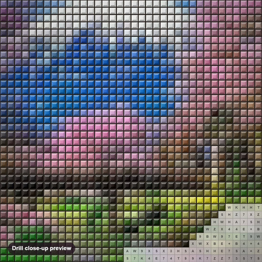 Close-up preview of the Japanese Cherry Blossoms Spring diamond painting with square 5D drills and printed canvas symbols