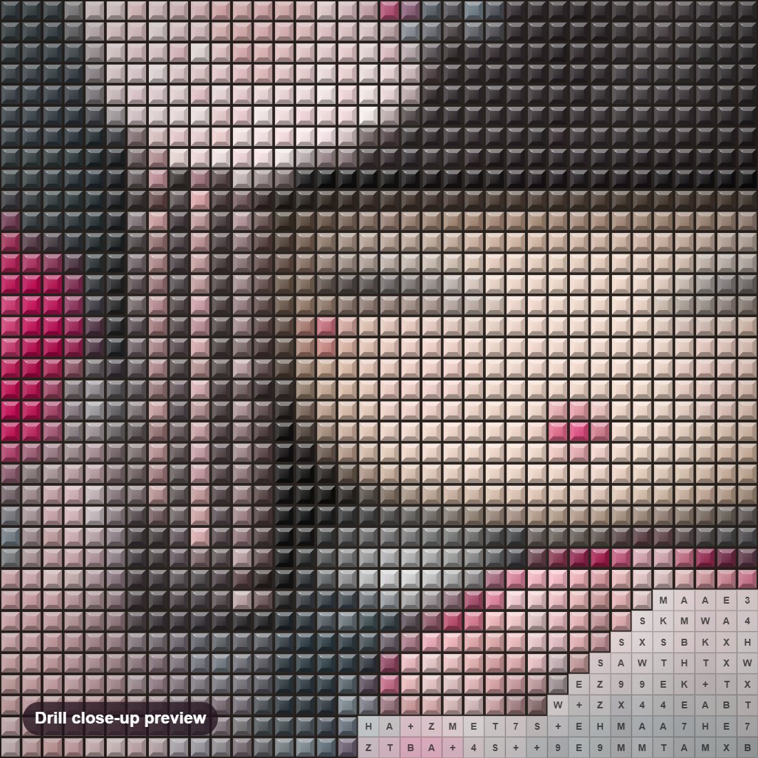 Close-up preview of the Japanese Doll diamond painting with square 5D drills and printed canvas symbols