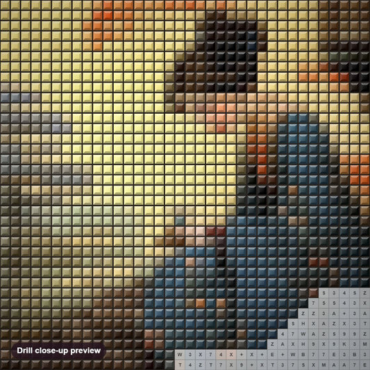 Close-up preview of the Japanese Lady diamond painting with square 5D drills and printed canvas symbols