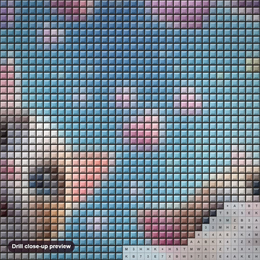 Close-up preview of the Jolly Kittens diamond painting with square 5D drills and printed canvas symbols