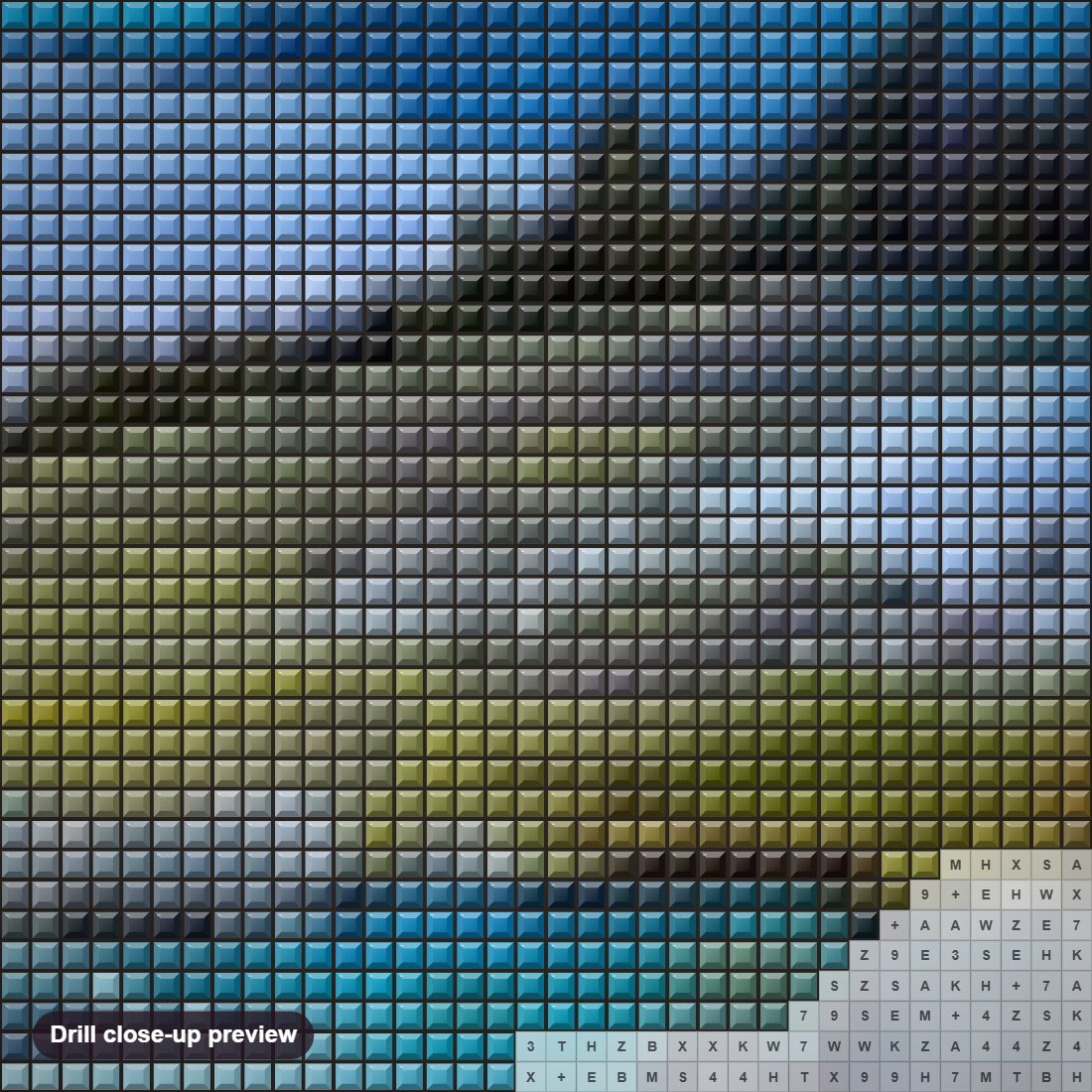 Close-up preview of the Jumbo Pass diamond painting with square 5D drills and printed canvas symbols