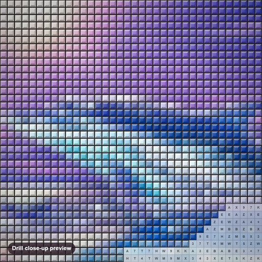 Close-up preview of the Jumping Dolphins diamond painting with square 5D drills and printed canvas symbols
