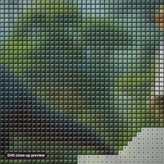 Close-up preview of the Jurassic World Art by Diamond Arts diamond painting with square 5D drills and printed canvas symbols