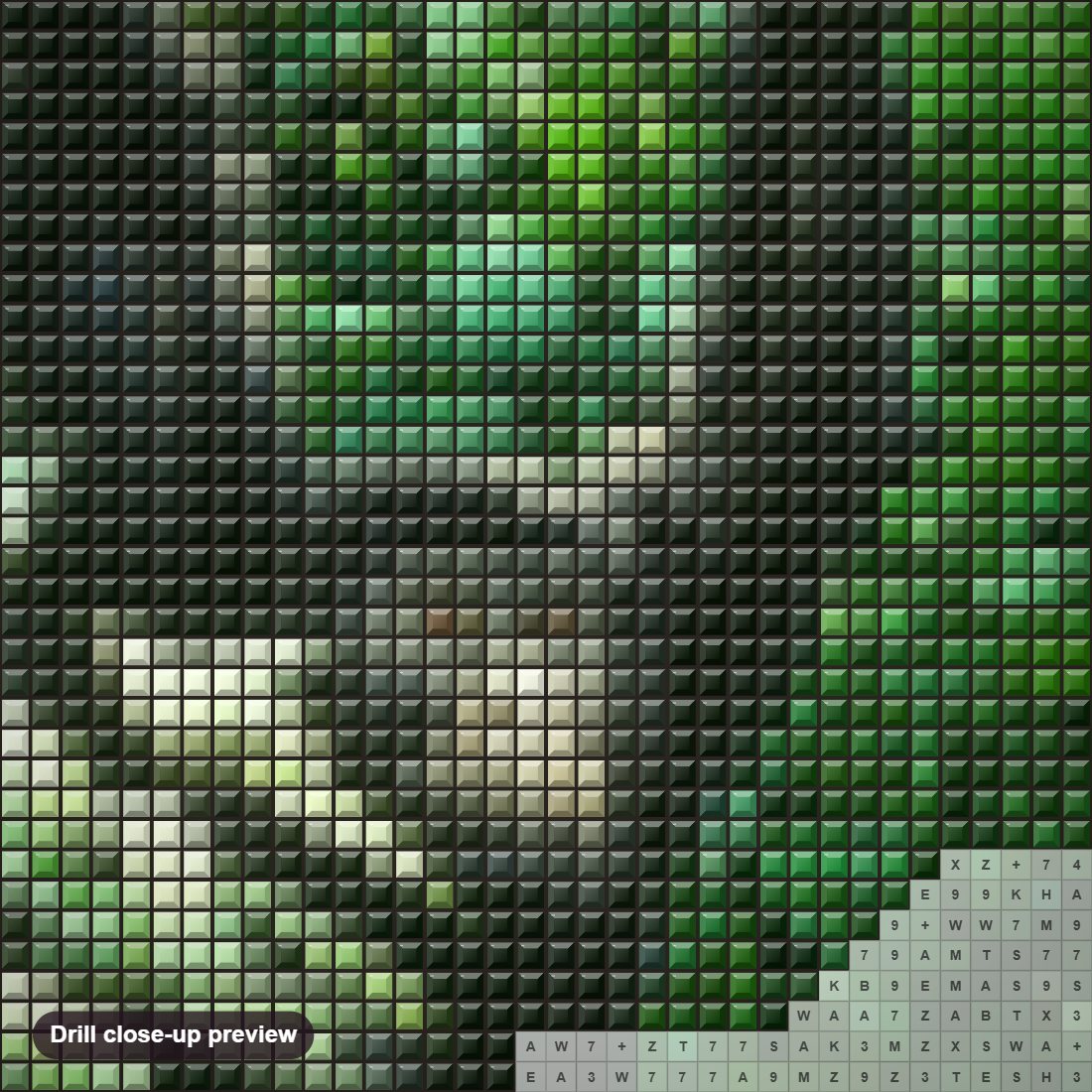 Close-up preview of the Juvenile Gorilla diamond painting with square 5D drills and printed canvas symbols