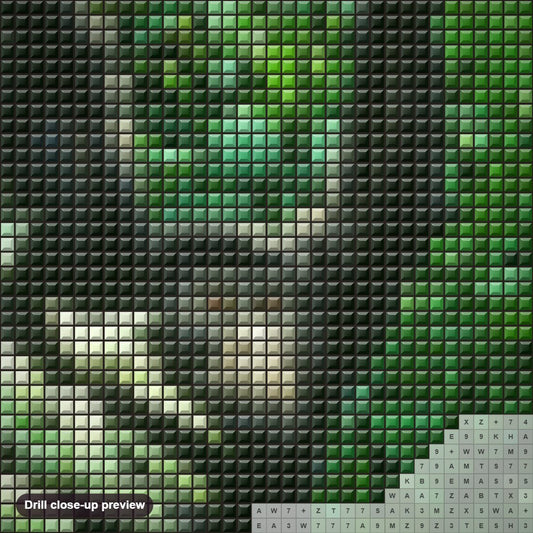 Close-up preview of the Juvenile Gorilla diamond painting with square 5D drills and printed canvas symbols