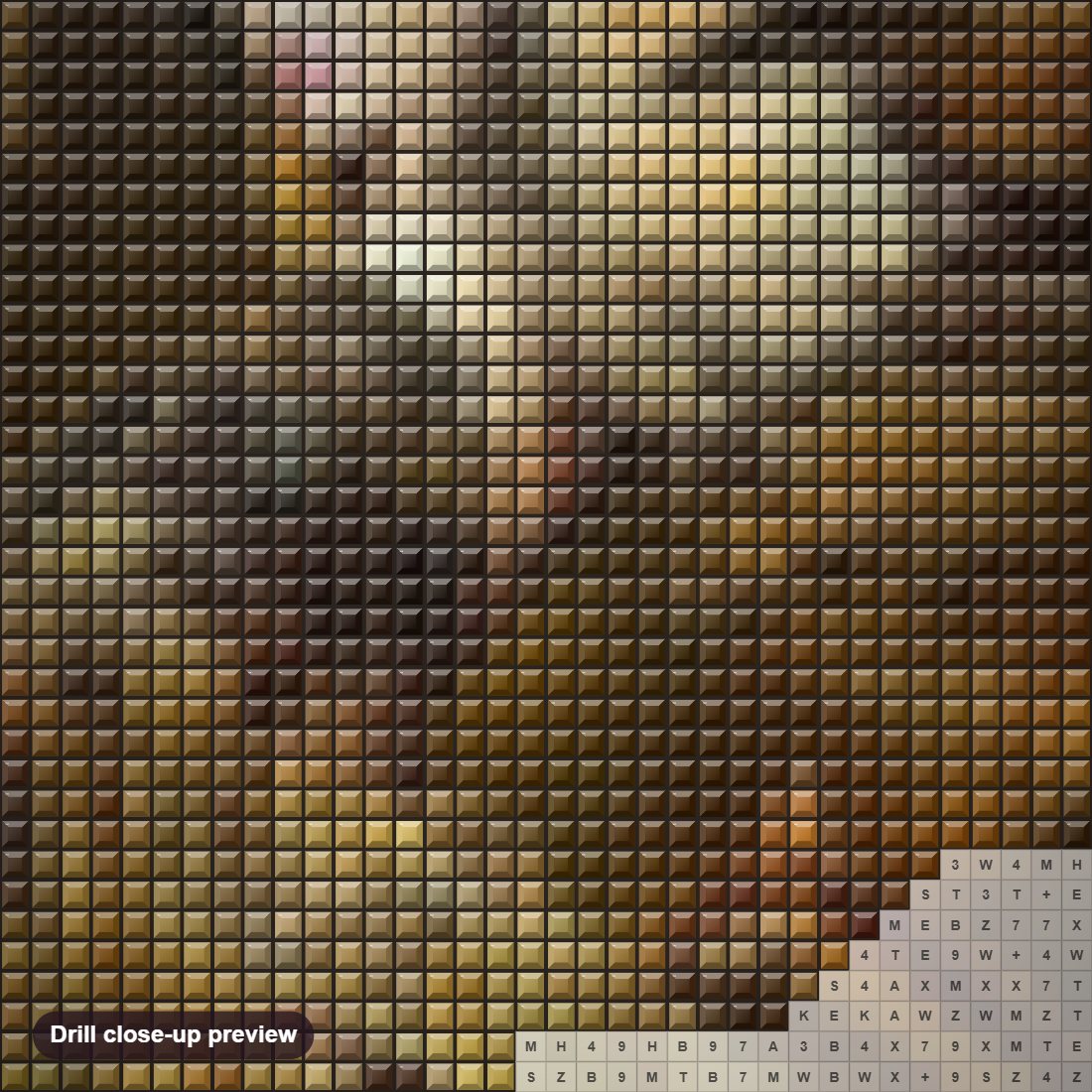 Close-up preview of the Karol Back diamond painting with square 5D drills and printed canvas symbols