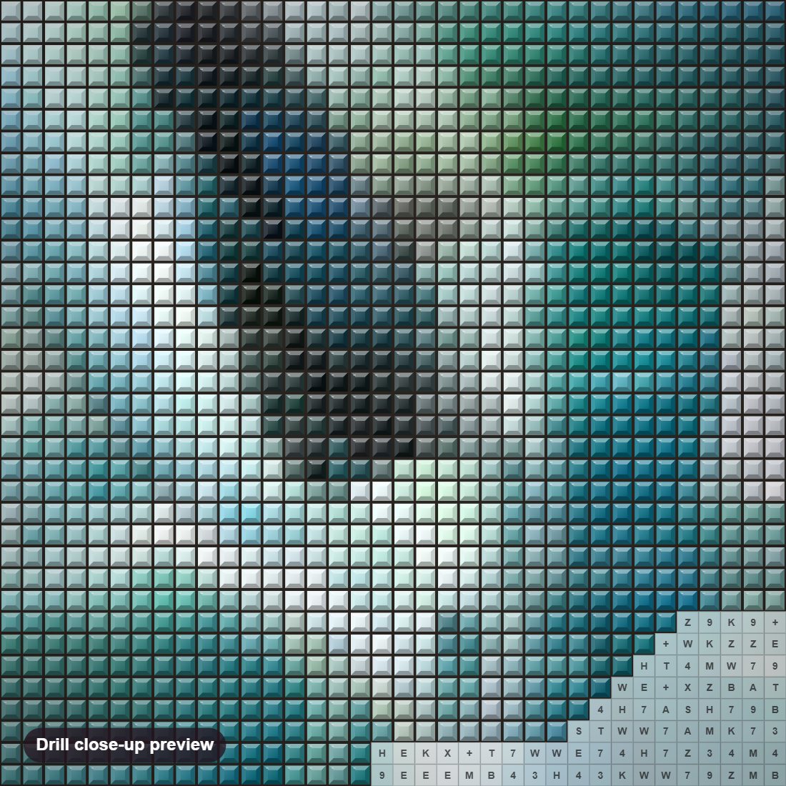 Close-up preview of the Killer Whale diamond painting with square 5D drills and printed canvas symbols