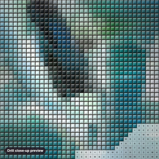 Close-up preview of the Killer Whale diamond painting with square 5D drills and printed canvas symbols