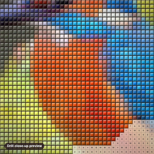 Close-up preview of the Kingfisher diamond painting with square 5D drills and printed canvas symbols