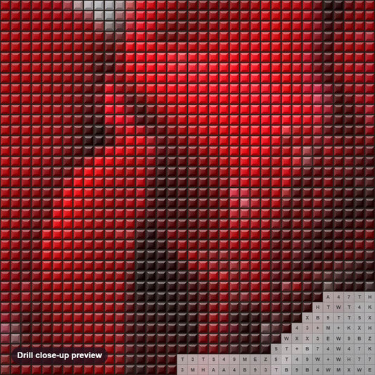 Close-up preview of the Kissing a Rose diamond painting with square 5D drills and printed canvas symbols