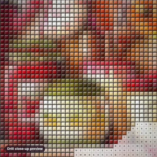 Close-up preview of the Kitchen Corner diamond painting with square 5D drills and printed canvas symbols