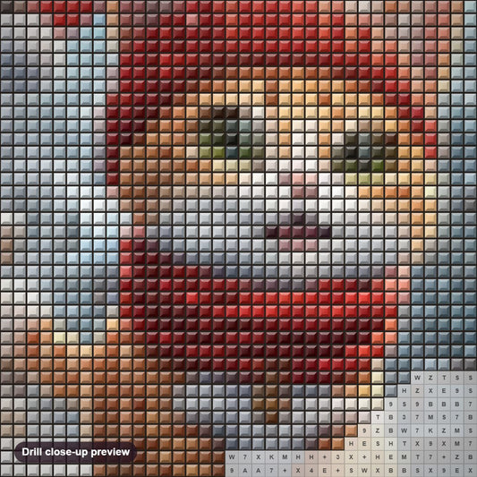 Close-up preview of the Kitten in Christmas Attire diamond painting with square 5D drills and printed canvas symbols
