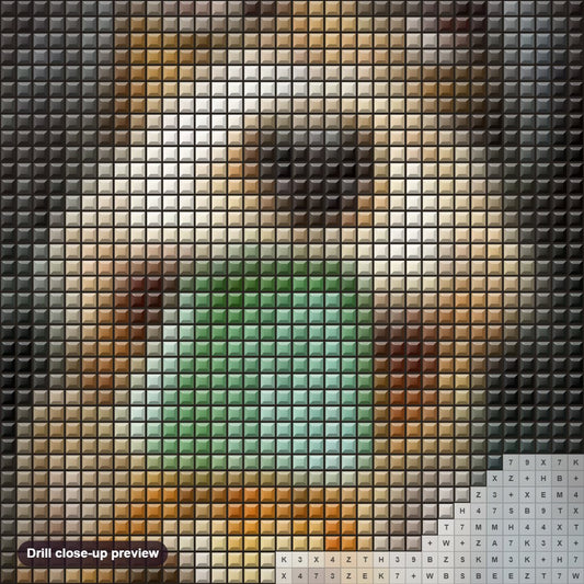 Close-up preview of the Kitten & Puppy diamond painting with square 5D drills and printed canvas symbols