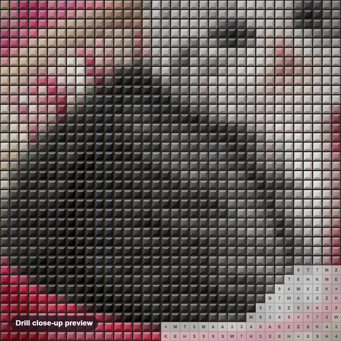 Close-up preview of the Kitten Sitting in Tea Cup diamond painting with square 5D drills and printed canvas symbols