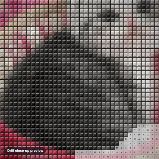 Close-up preview of the Kitten Sitting in Tea Cup diamond painting with square 5D drills and printed canvas symbols