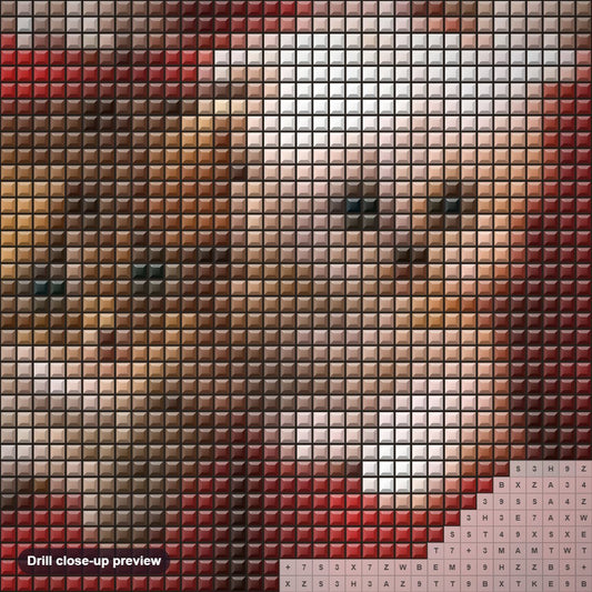 Close-up preview of the Kittens & Apples diamond painting with square 5D drills and printed canvas symbols