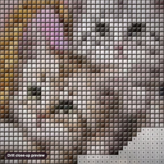Close-up preview of the Kittens Basket diamond painting with square 5D drills and printed canvas symbols