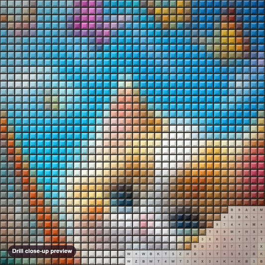 Close-up preview of the Kitten's Cozy Hideaway in Beautiful Garden diamond painting with square 5D drills and printed canvas symbols