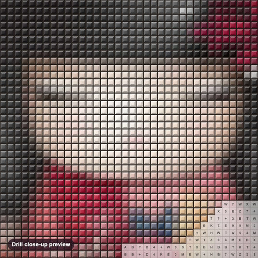 Close-up preview of the Kokeshi Doll diamond painting with square 5D drills and printed canvas symbols