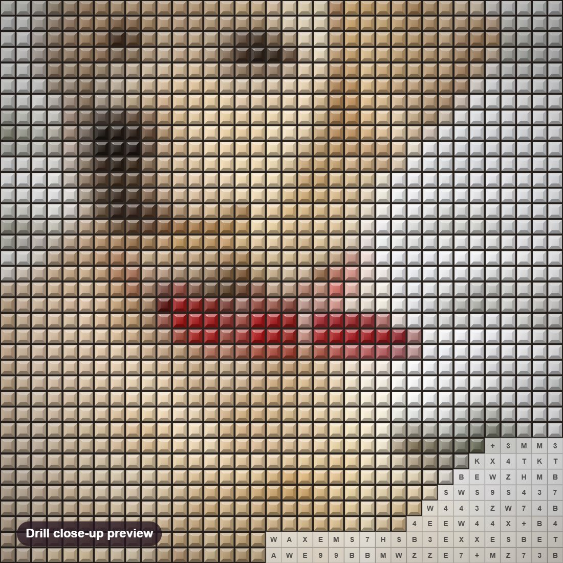 Close-up preview of the Labrador Puppy in Snow diamond painting with square 5D drills and printed canvas symbols
