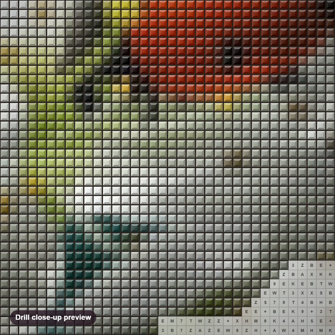 Close-up preview of the Lady Bug & White Flowers diamond painting with square 5D drills and printed canvas symbols