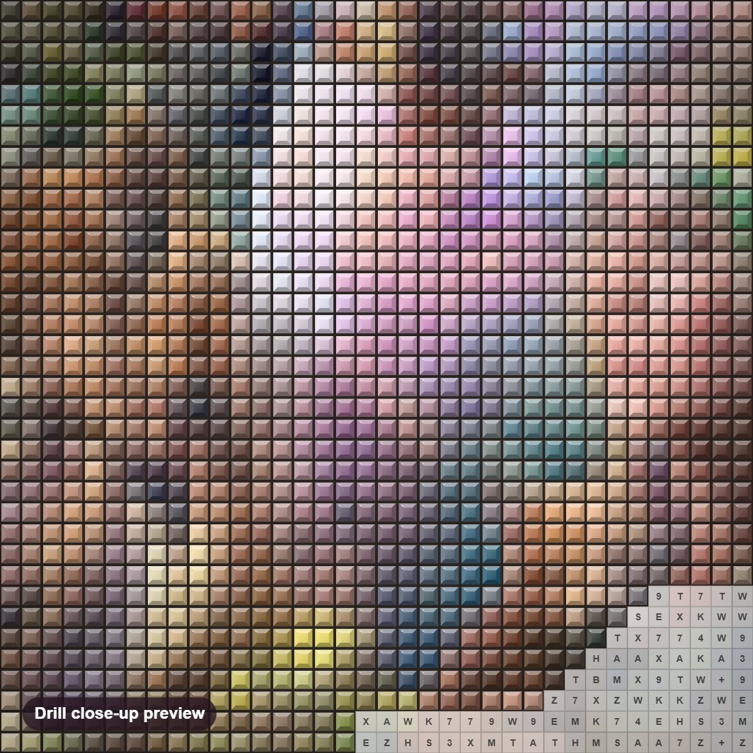 Close-up preview of the Lady of the Forest diamond painting with square 5D drills and printed canvas symbols