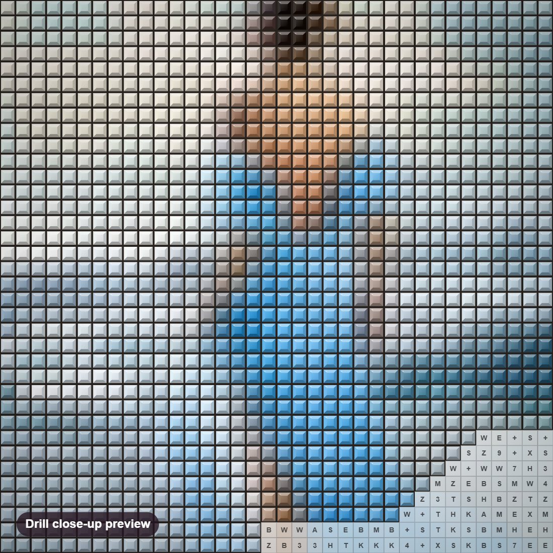 Close-up preview of the Lady Walking in Water diamond painting with square 5D drills and printed canvas symbols