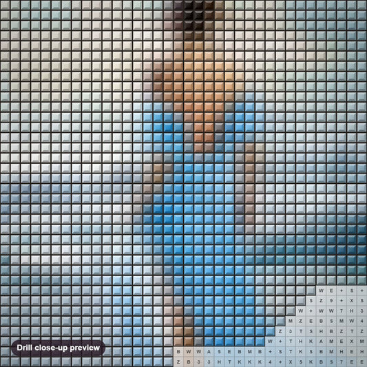 Close-up preview of the Lady Walking in Water diamond painting with square 5D drills and printed canvas symbols