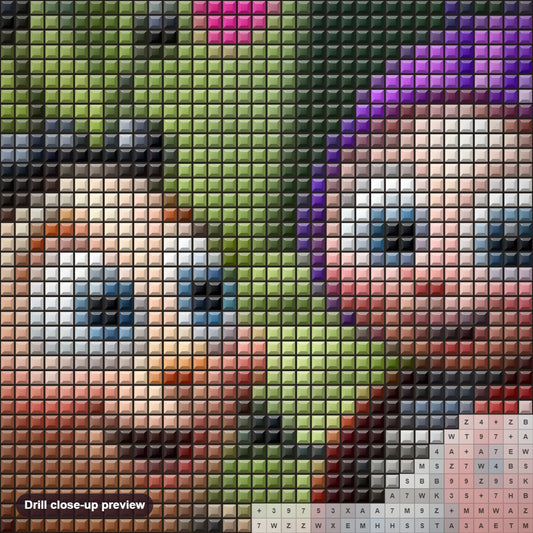 Close-up preview of the Ladybug and Eggbert diamond painting with square 5D drills and printed canvas symbols