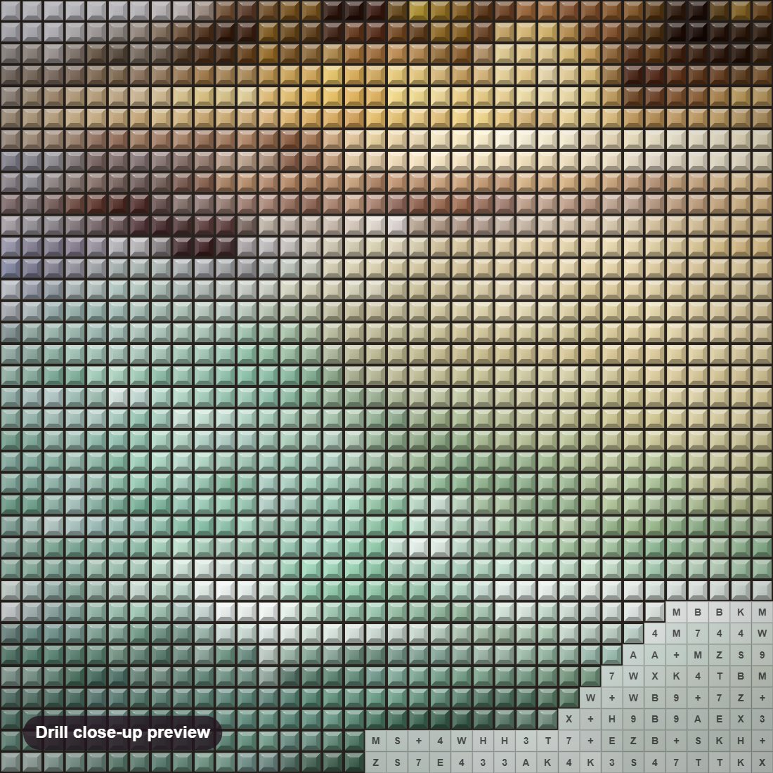 Close-up preview of the Laguna Beach diamond painting with square 5D drills and printed canvas symbols