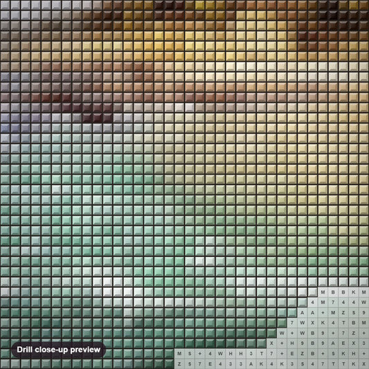 Close-up preview of the Laguna Beach diamond painting with square 5D drills and printed canvas symbols