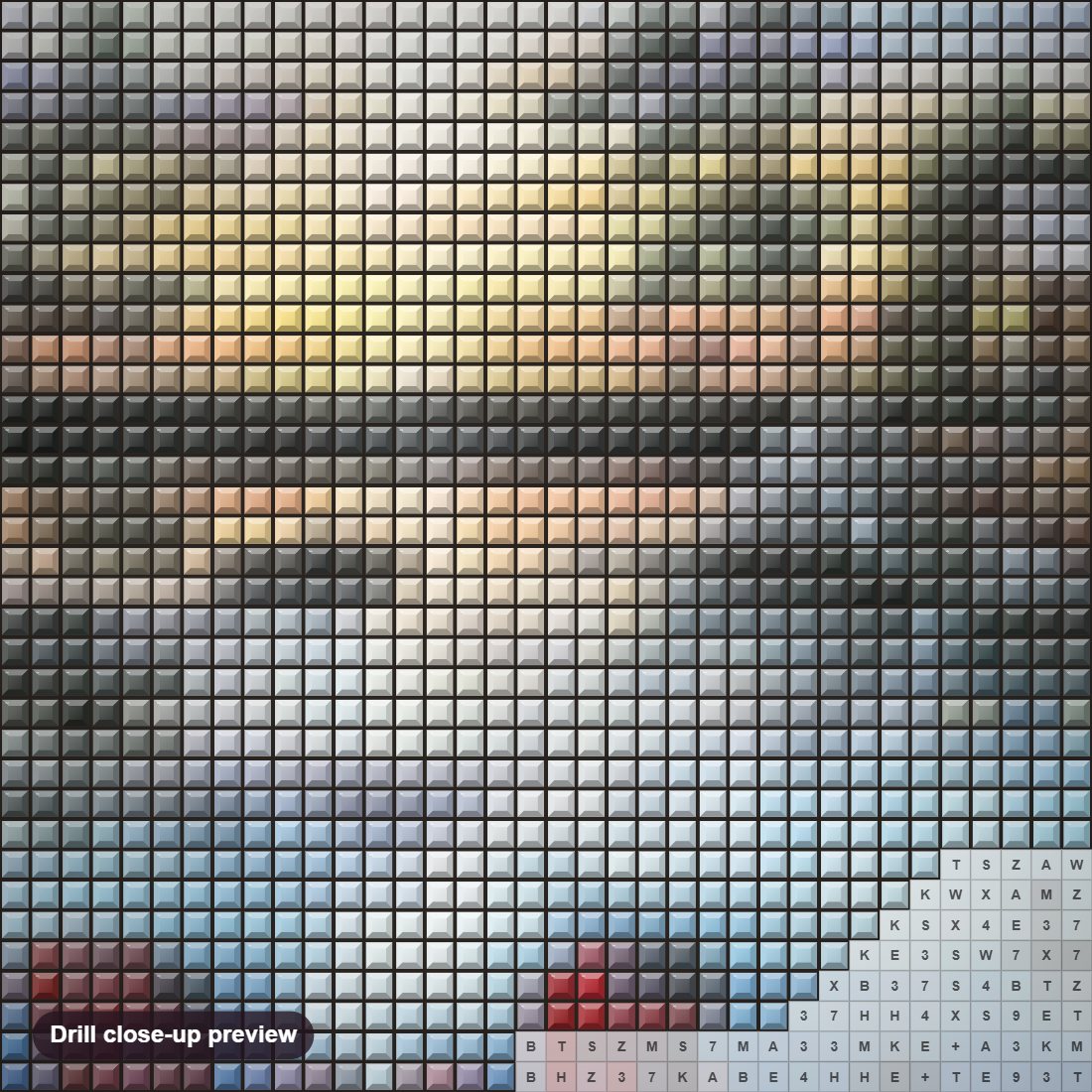 Close-up preview of the Lakeside Retreat diamond painting with square 5D drills and printed canvas symbols