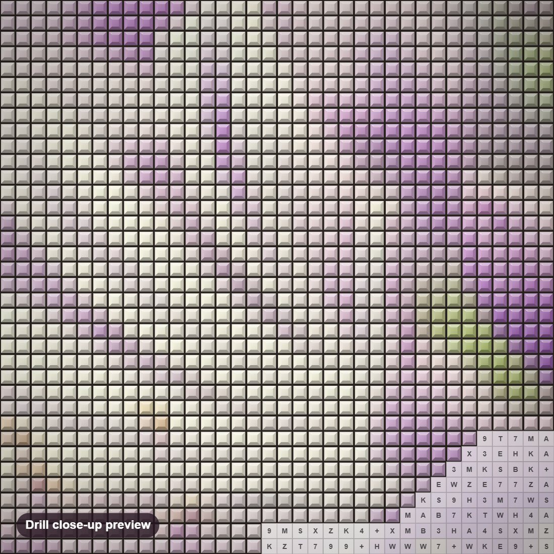 Close-up preview of the Lavender Flower Close up diamond painting with square 5D drills and printed canvas symbols