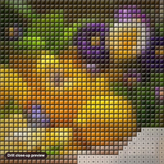 Close-up preview of the Lemons & Flowers diamond painting with square 5D drills and printed canvas symbols